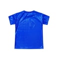 thumbnail image 3 of TiaoBug Kids Girls Boys Shiny Metallic Jazz Hip Hop Modern Ballet Dance Tops Short Sleeve T-Shirt Blue 150, 3 of 7