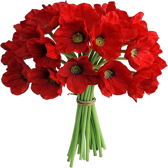 ACDANC 10 Pcs Artificial Poppies,13'' Realistic Latex Poppy Flocking Long Stem Flowers for Home Wedding Party Decor,Floral Arrangements,Centerpieces(Red)
