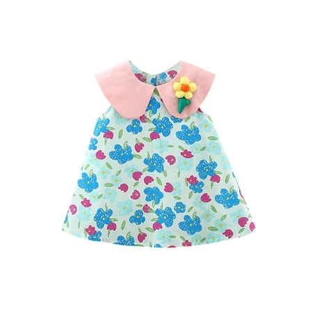 

Binpure Infant Baby Girl Summer Dress Cute Sleeveless Doll Collar Floral Print Loose Dress