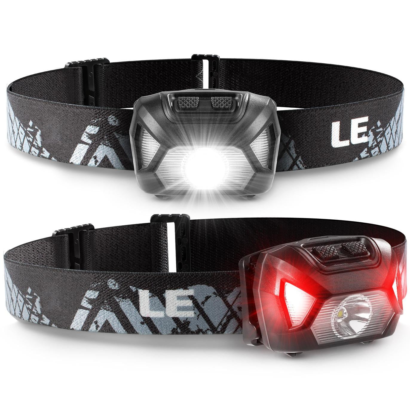 Lepro 2-Pack Battery-Powered Head lamp, 1300 Lux Super Bright with Adjustable Headband, 6 Modes including Red Light, IPX4 Waterproof Suitable for Camping and Outdoor Activities
