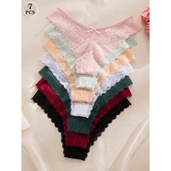 7-Pack Lace Bow Briefs Set Multicolor Womens Panties