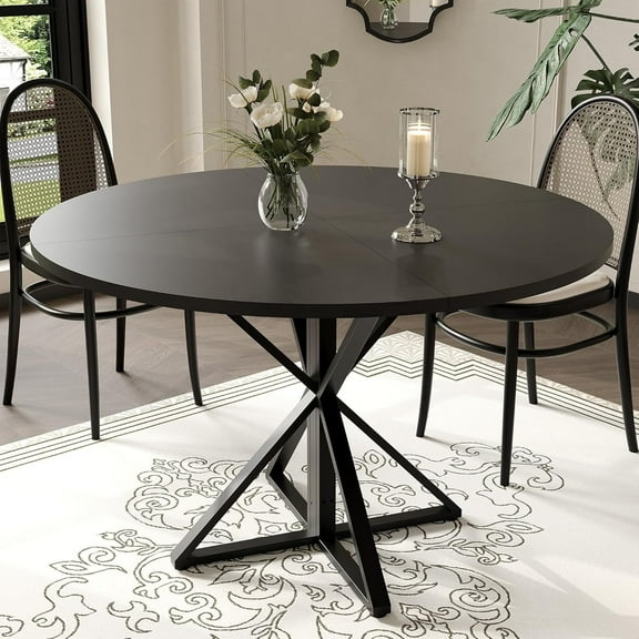 Garvee Round Dining Table for 4-6, 47" Dining Table, Circle Table, Dining Room Table with Heavy Duty Metal Base, Round Kitchen Table for Kitchen Dinning Room, Black