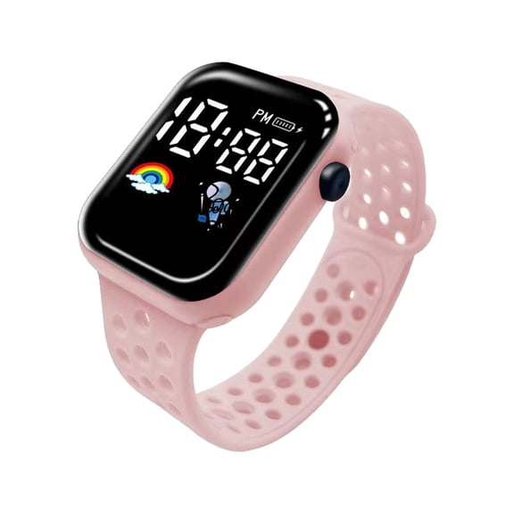 NovaStitch Square Large Screen Silicone Strap Digital Watch, Electronic Wristwatch with Time Year Display, Casual Sport Wrist Watch for Teens - Pink