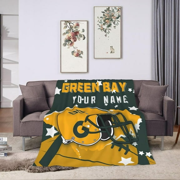 Custom Football City Green Bay Blanket Gifts for Men Women Personalized Fans Add Name and Number Throw Blankets, 40" X 50"