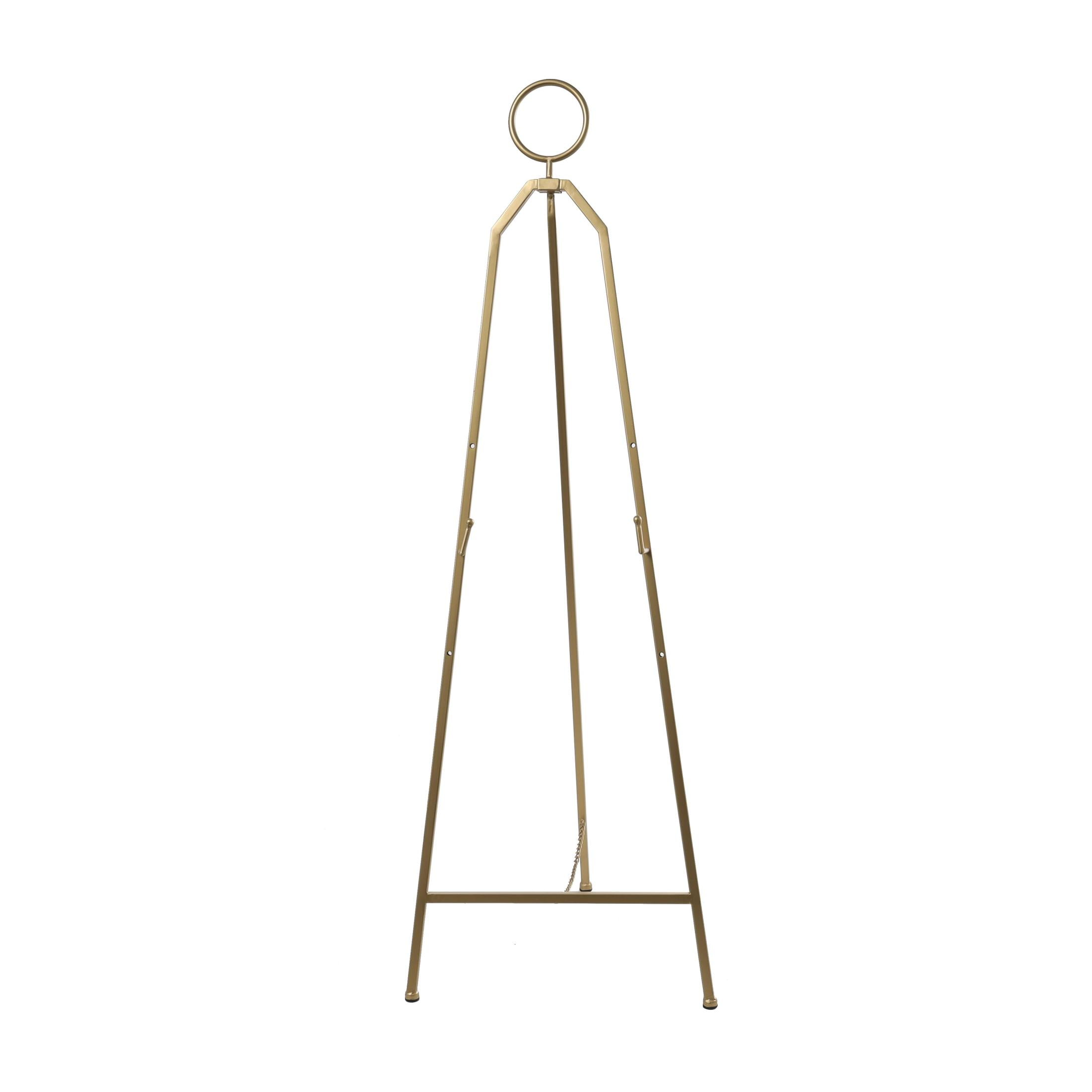 DecMode 18" x 52" Gold Metal Tall Adjustable Floor 3 Tier Easel with Circular Ring Top, 1-Piece