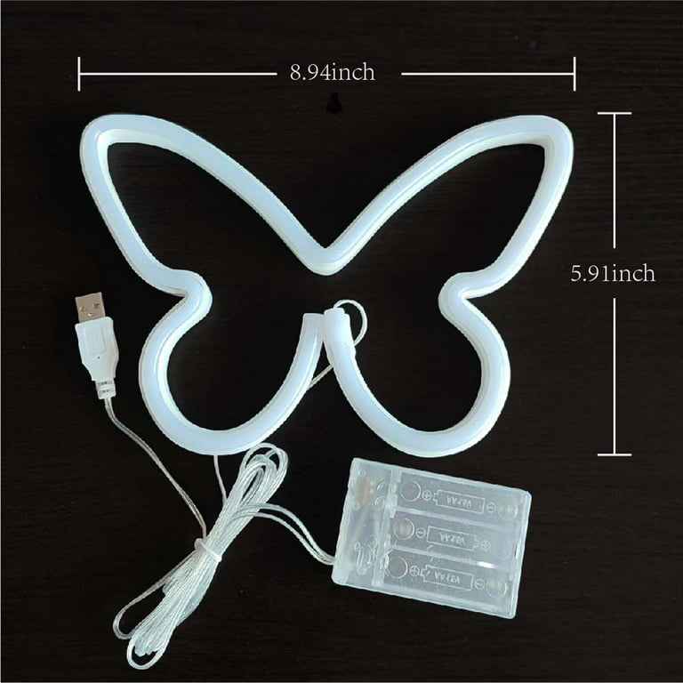 Ledander 1PCS Butterfly Neon Sign LED Light 3 AA Battery Powered USB  Butterfly Neon Wall Decor for Christmas Birthday Wedding Outdoor Bedroom