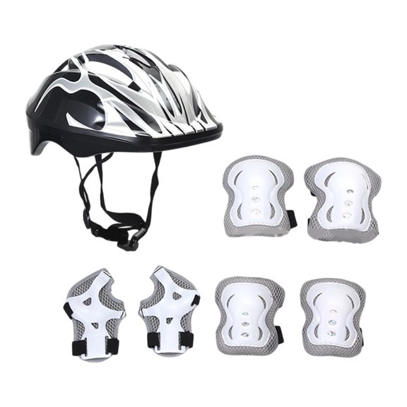 Pitycbo Children's bicycle helmet set, skating helmet, comfortable and light, with elbow White