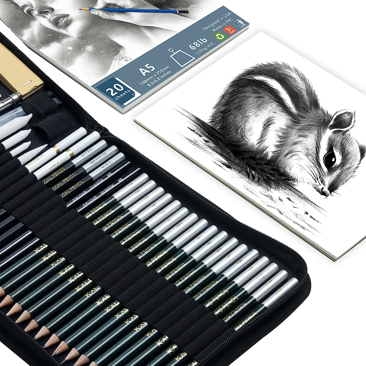 54-Pack Sketch Drawing Pencils Kit with Sketchbook,Include Graphite,Charcoal Pencils and Artists Tools,Pro Art Drawing Supplies for Adults Beginners,ideal for Sketching Shading