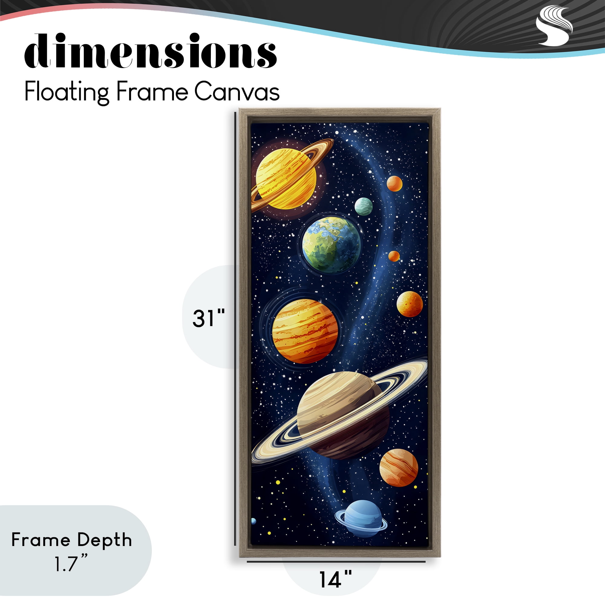 Stupell Industries Galaxy Swirl Planetary Orbit Brown Framed Floater Canvas Wall Art, design by Creative Studio