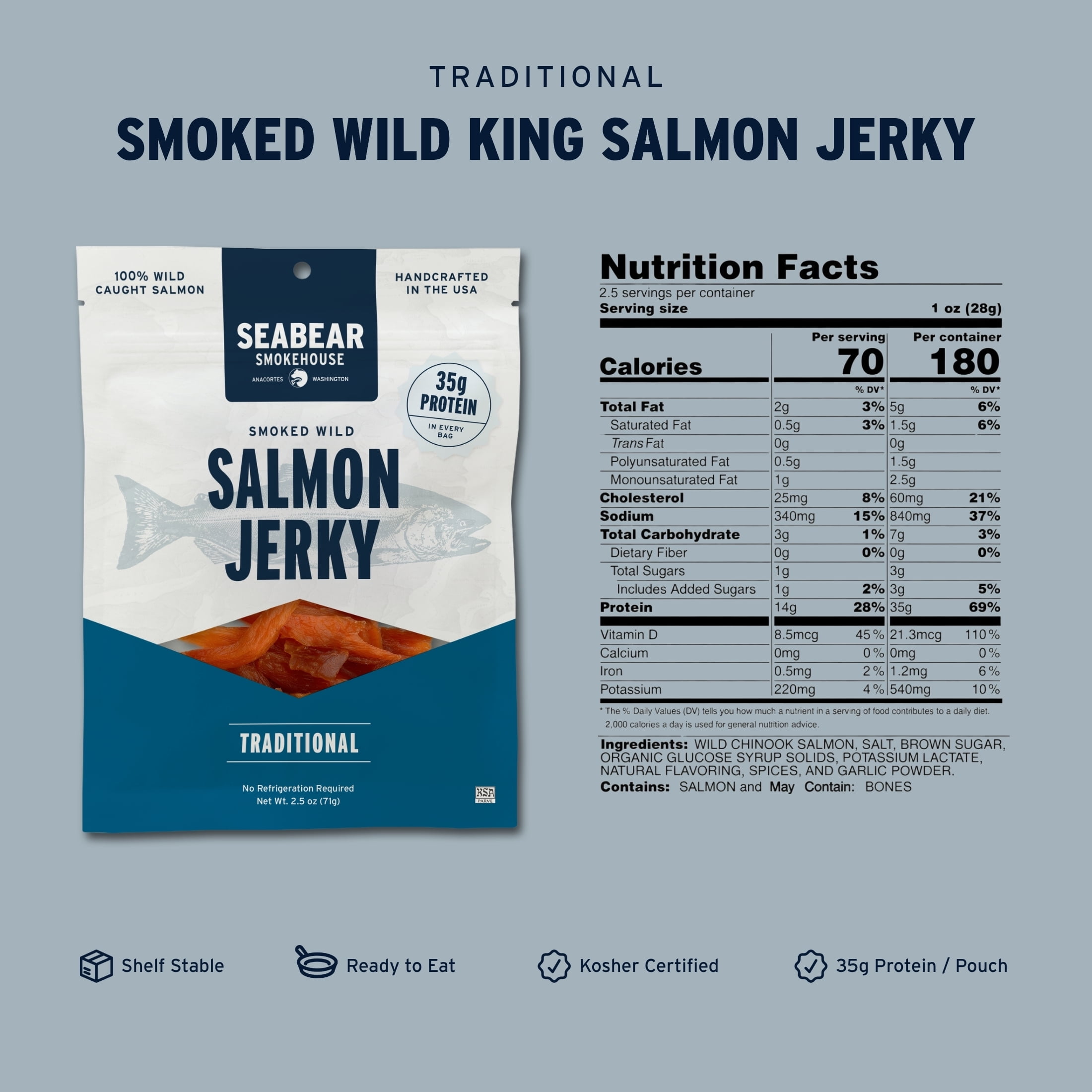 SeaBear Smoked Salmon Jerky Variety Pack, 3.5 oz (3 Pack)