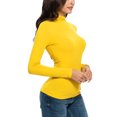 thumbnail image 4 of Rigardu Women Casual Solid Long Sleeve Mock Turtleneck Blouse Tops Slim Fit Stretchy Layer Tee Shirts Yellow + L, 4 of 7