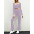 thumbnail image 3 of Liacowi Women 2 Piece Tracksuits Sets Solid Color Long Sleeve Square Neck Cropped Tops Elastic Waist Flared Pants Casual Loose Fit Yoga Activewear Workout Outfits Sets, 3 of 7