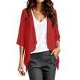 thumbnail image 3 of Hesxuno Short Sleeve Cardigans for Women Lightweight Chiffon Beach Cover Ups Solid Puff Sleeve Cardigan Boho Summer Beach Open Front Tops Red M, 3 of 7