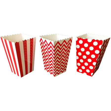 Red Stripe, Chevron and Polka Dot Popcorn Treat Boxes  36 Pack