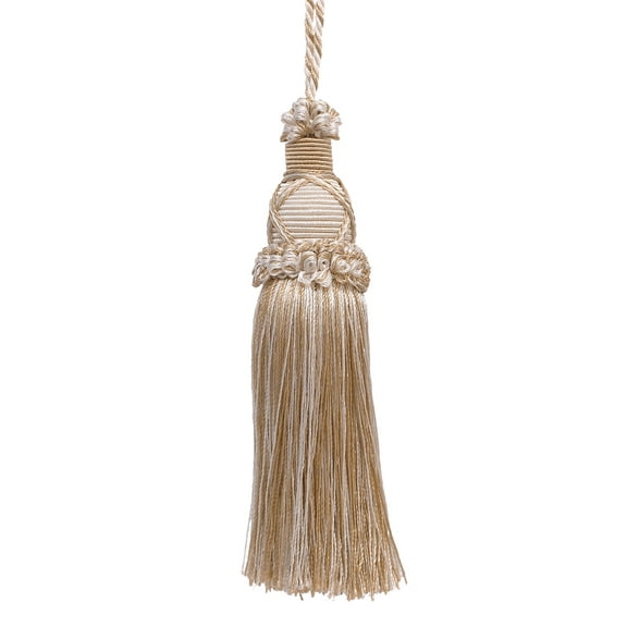 5 1/2" (14cm) Key Tassel, 4" (10cm) Loop with Criss Cross Design # KTIC, White Sands #4001 (White Ivory, Cream Ivory, Light Beige) Sold Individually