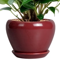 Stillaflora 6 inch Red Round Ceramic Decorative Planter with Saucer, Modern Indoor Pot for Plants & Flowers, Ideal for Home Decor