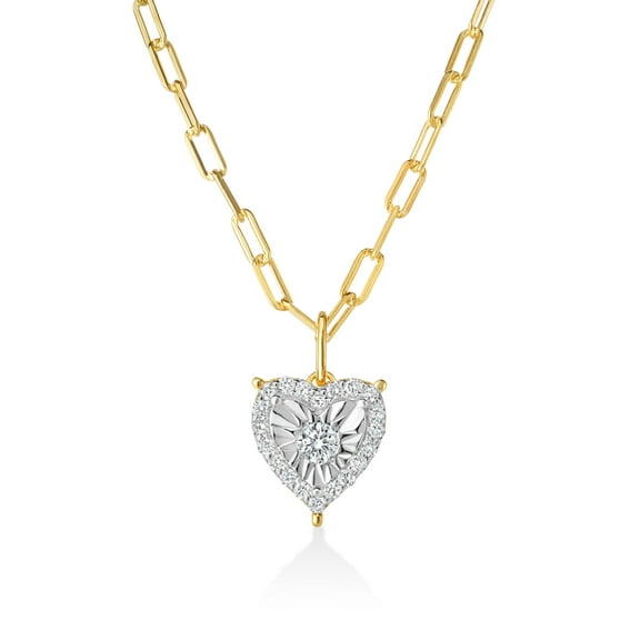 Diamond Affection 0.25 Cttw Lab Created Diamond Heart Necklace Paperclip Chain Yellow Gold Plated Sterling Silver