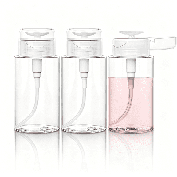 ACDANC 3 Pack Push Down Pump Bottle Dispenser for Makeup Remover,Facial Toner,Micellar Water,Alcohol,Nail Polish Remover Empty Push Top Bottles Containers 6.7Oz/200Ml