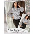 thumbnail image 7 of HUBERY Women Satin Fold V Neck Pleated Lantern Long Sleeve Solid Color Top, 7 of 7
