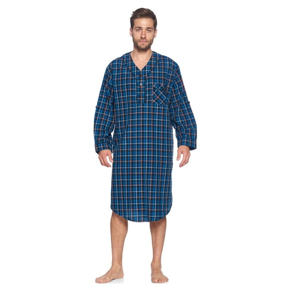 Ashford & Brooks Mens Woven Long Sleep Shirt Nightshirt, Black/Blue/Plaid, M