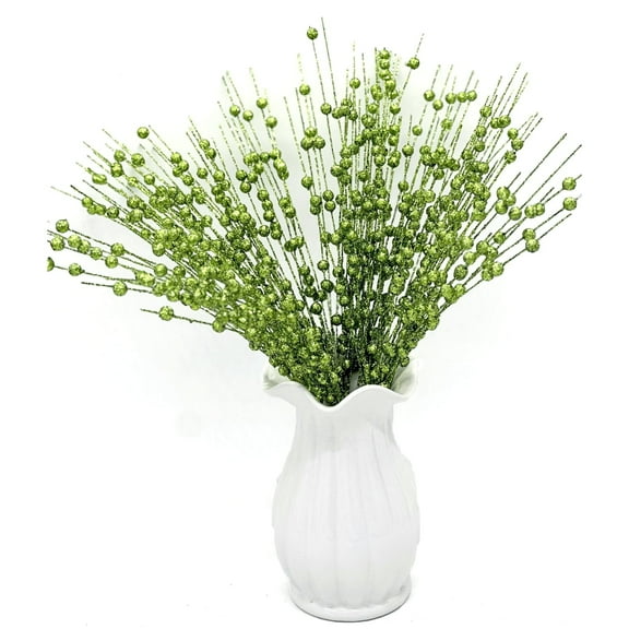 Christmas Artificial Glitter Berry Stem Decorations, Decorative Bead Sticks Xmas Picks Glittery Twigs Branches for Christmas Tree Wreath Gift Vase Home Decor Party Ornaments Green 10 PCS