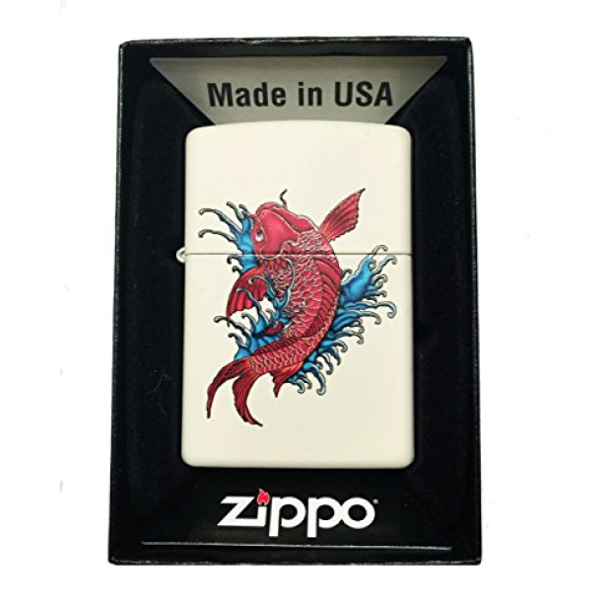 Zippo Custom Lighter Japanese Koi Fish Swimming Regular Cream Matte