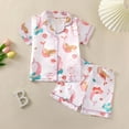 thumbnail image 2 of Girls Button Down Pajamas Size 10-12 Toddler Baby Boy Silk Pajamas Set Tractor Button Down Short Sleeve Shirts Tops Shorts 2 Piece Satin Pj Sleep Sets, 2 of 7