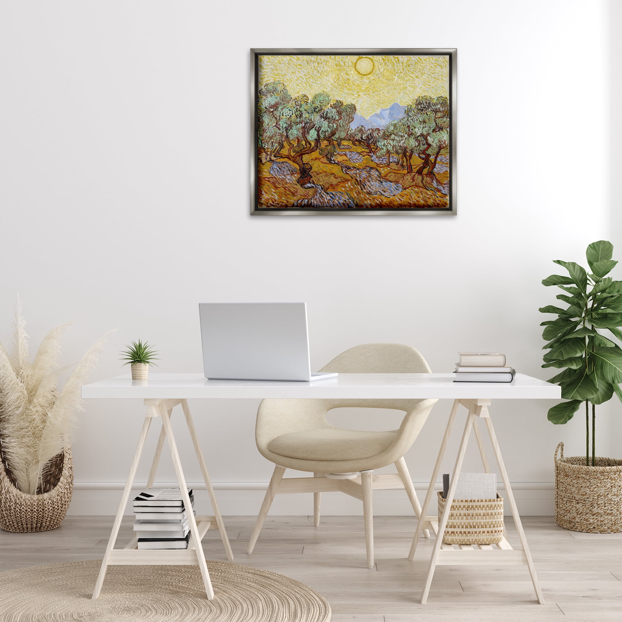 Stupell Industries Classic Van Gogh Olive Trees Landscape & Nature Painting Gray Floater Framed Canvas Art Print Wall Art, 31 x 25