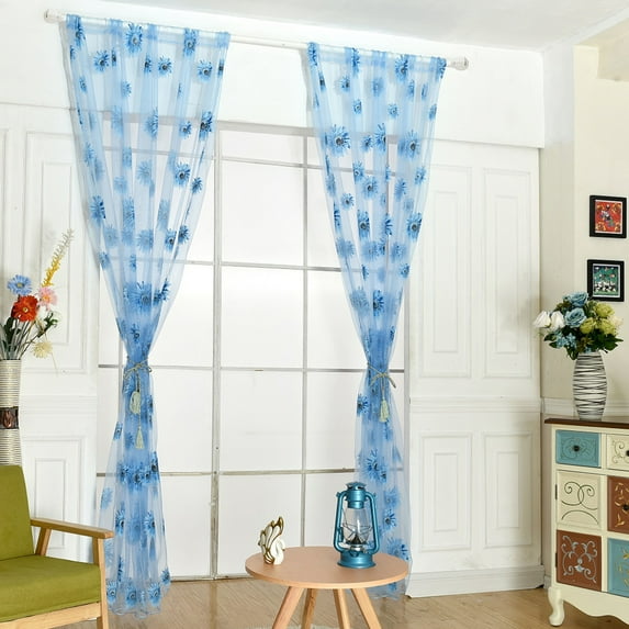 Floral Pattern Tulle Door Window Curtain Yarn Bedroom Living Room Tulle Modern Sheer Curtain Flocked Luxury Curtains for Bedroom - Yellow,78.74 x 37.40 in