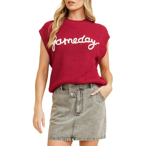 Women's Racing Red Game Day Rugby Football Season Sweater Vest | [ZhiHiMeRi] | (US 20-22)2XL