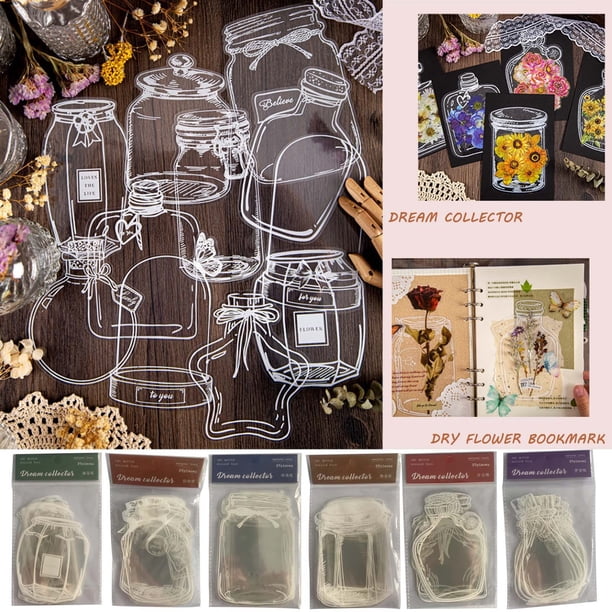 Marcadores de flores secas transparentes de 20 piezas con flores reales • Pegatinas caseras de cristalería caseras • Marcadores elegantes y únicos para leer