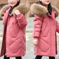 thumbnail image 4 of Generic Little/big Kids Girls 2024 New Winter Thick Coat Hooded Furry Collar Solid Color Zipper Button Coat with Pockets for Holiday Winter Party Christmas（11-12 Years Red）, 4 of 8