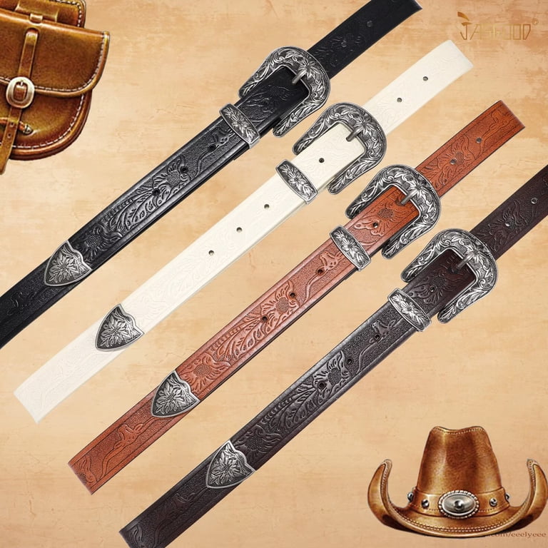 Western Belt with Vintage Floral Carved Design for Jeans and Pants Women Cowboy SANSTHS Western Belt For Women, Womens Cowboy Belt For Pants  main image 4