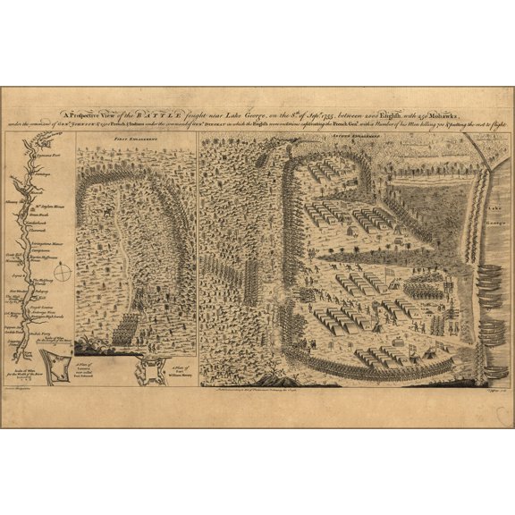 24"x36" Gallery Poster, french & indian war map Battle Lake George 1755