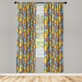 thumbnail image 2 of Ambesonne Geometric Curtains, Colorful Rectangle Circle, Pair of 28"x84", Mustard Pale Sky Blue, 2 of 4