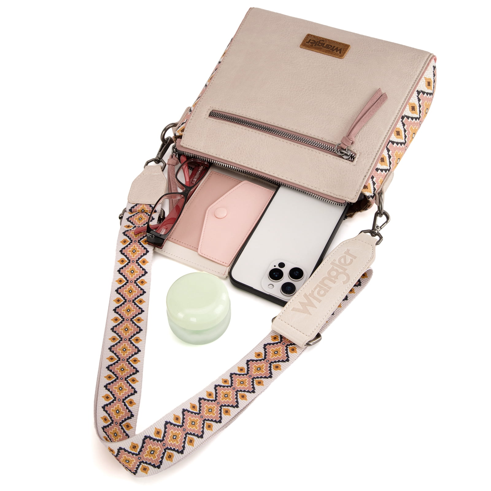 Wrangler Aztec Crossbody Bags Boho Shoulder for Women, Beige