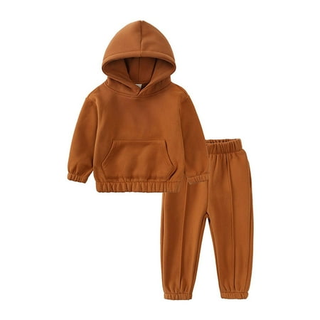 

Hfyihgf Kids 2PCS Jogger Outfits Set Fleece Lined Hoodie Sweatshirt+ Sweatpants Boys Girls Athletic Sweatsuits Pullover Fall Winter Clothes(Brown 6 Years)