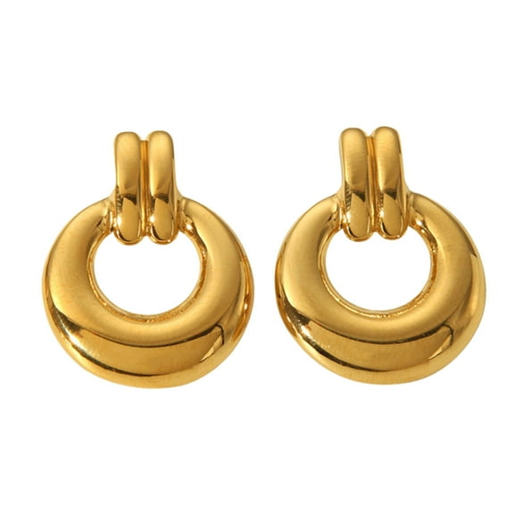 Retro Circle Drop Earrings for Women Gold Stainless Steel Chunky Hoop Round Studs Ginger Lyne