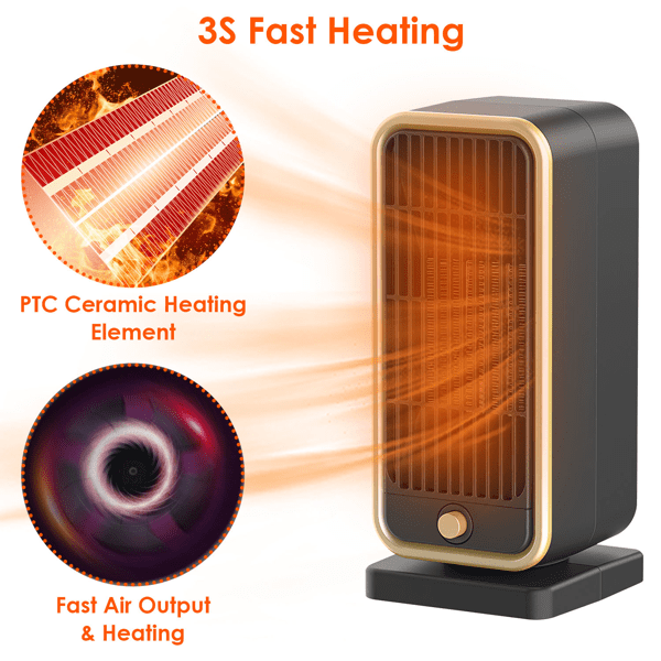 Indoor Portable Ceramic Space Heater, Ceramic Space Heater, Overheat & Tip‑Over Auto Shut‑Off, Lightweight Desktop Heater for Home, Bedroom and Office Spaces