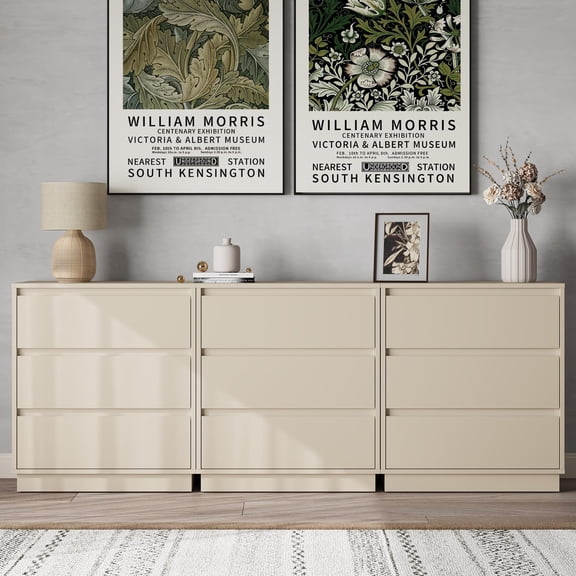 RoyalCraft Beige Nightstand with 3 Drawers, Large Bedside Table | 23.6