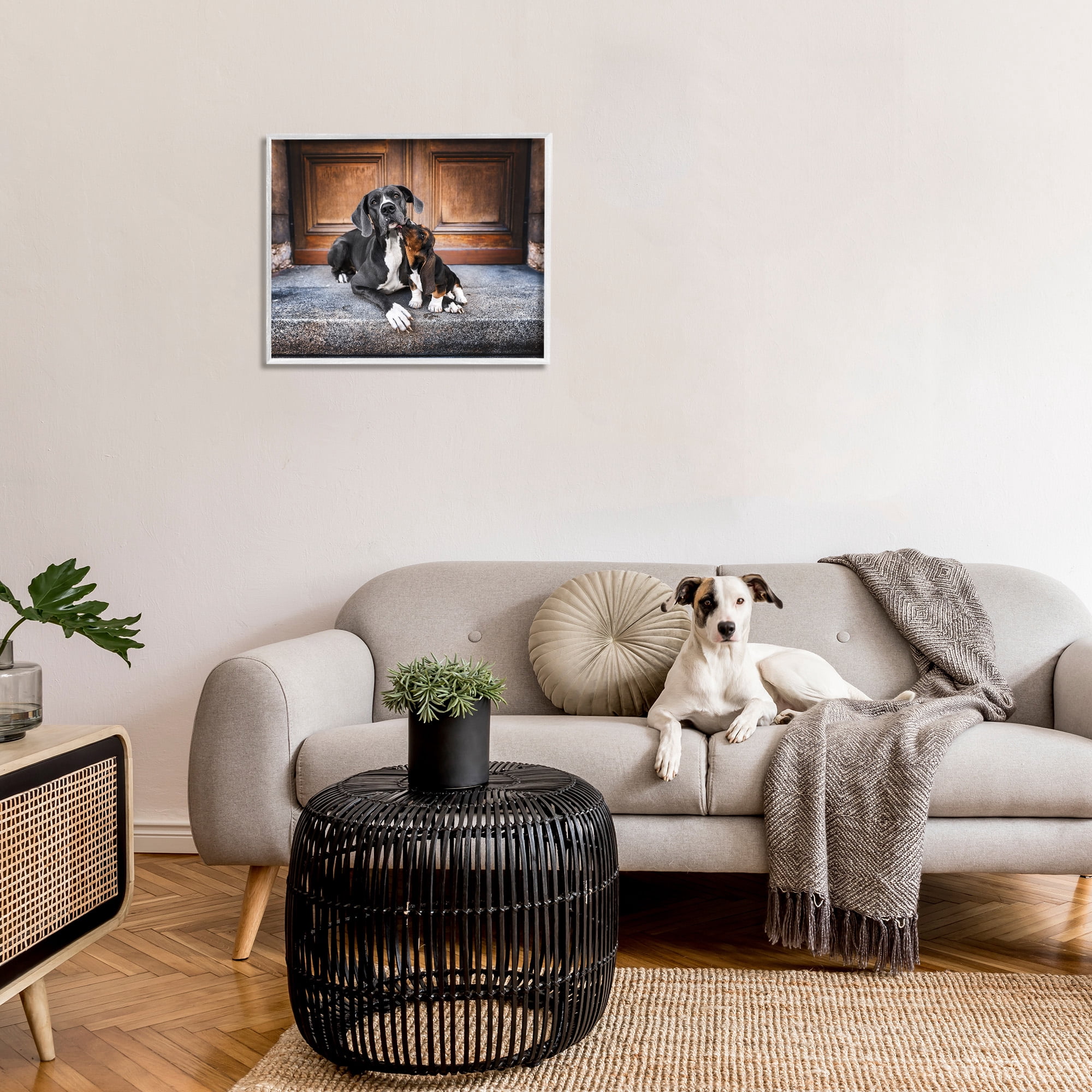 Stupell Industries Dogs on Doorstep Animals & Insects Painting White Framed Art Print Wall Art, 30 x 24