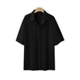 thumbnail image 4 of DYMADE Mens Summer Lace Turn-down Collar Single Breasted Short Sleeve Casual Shirts, 4 of 5
