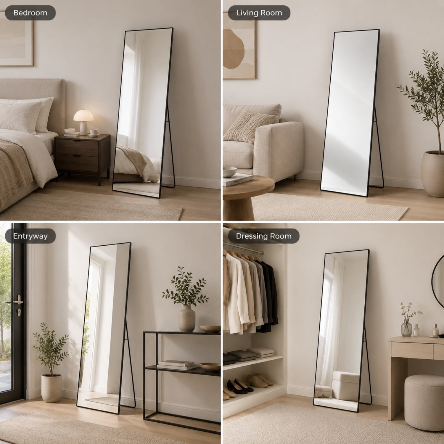 Easy4Home 57"x18" Full Length Mirror Rectangular Standing Floor Mirror Wall Mounted, Black
