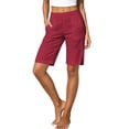 thumbnail image 3 of Women's Cotton Blend Elastic Waist Shorts with Pockets, Casual Solid Knee Length, Summer Beach Walking Shorts, Womens | VerBelle,Wine 2XL, 3 of 9