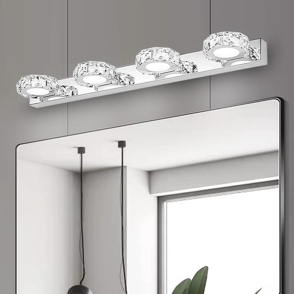 Bathroom Light Fixtures Over Mirror, 12W x 4 Led Modern Bathroom Vanity Lights, Crystal Bathroom Vanity Light Fixtures, 6000K White Makeup Mirror Front Light