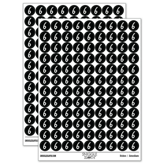 Number 6 Six Felt Marker Font 200  Round Stickers - Black - Gloss Finish - 0.50" Size
