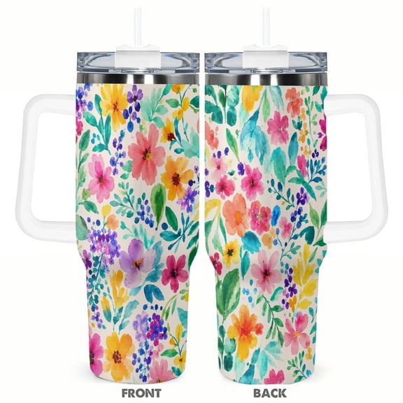 40oz Watercolor Floral Tumbler Insulated Car Cup Travel Coffee Cup Spring Gift for Women