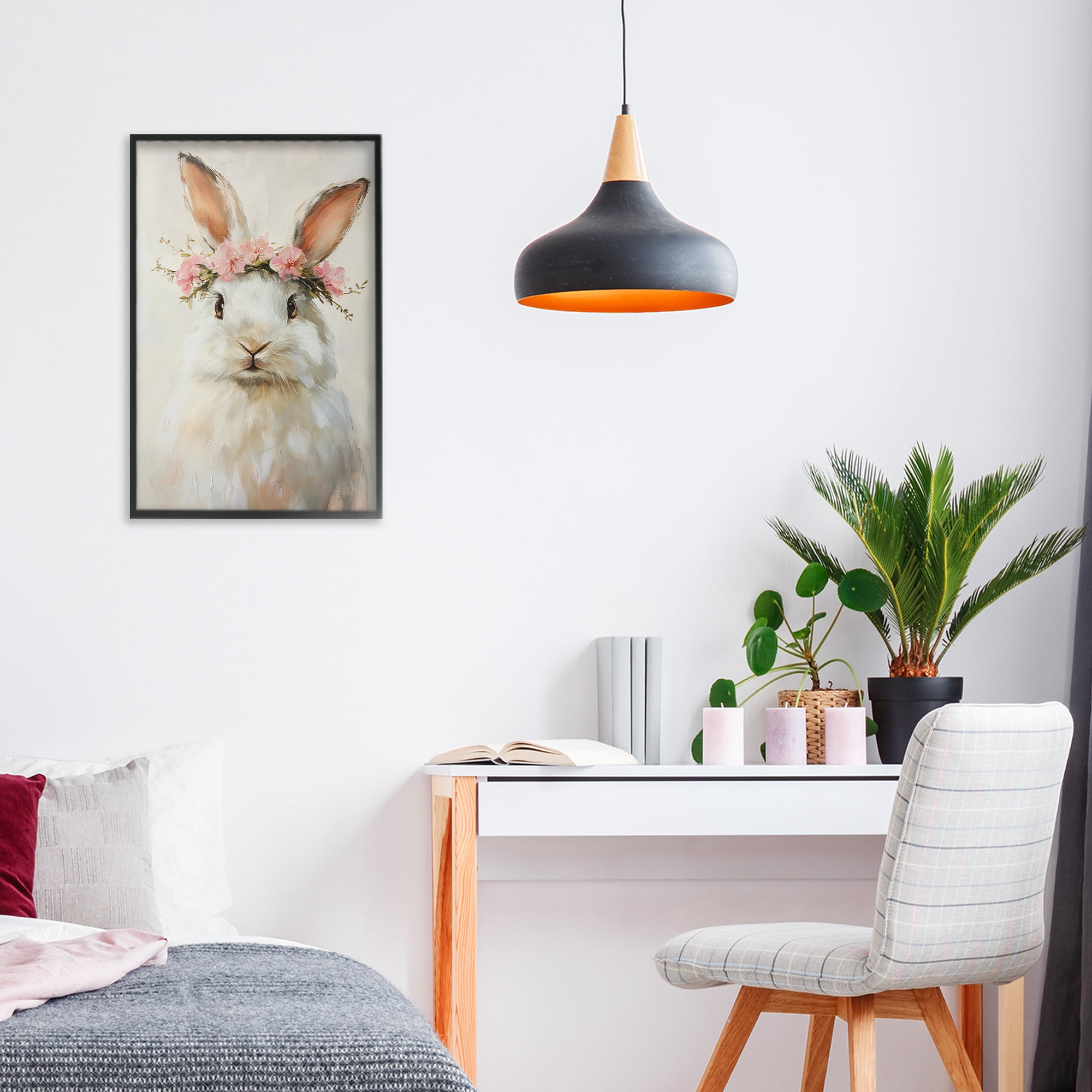 Stupell Industries Bunnykins with Pink Crown Black Framed Giclee Art, design by Tina LeCour