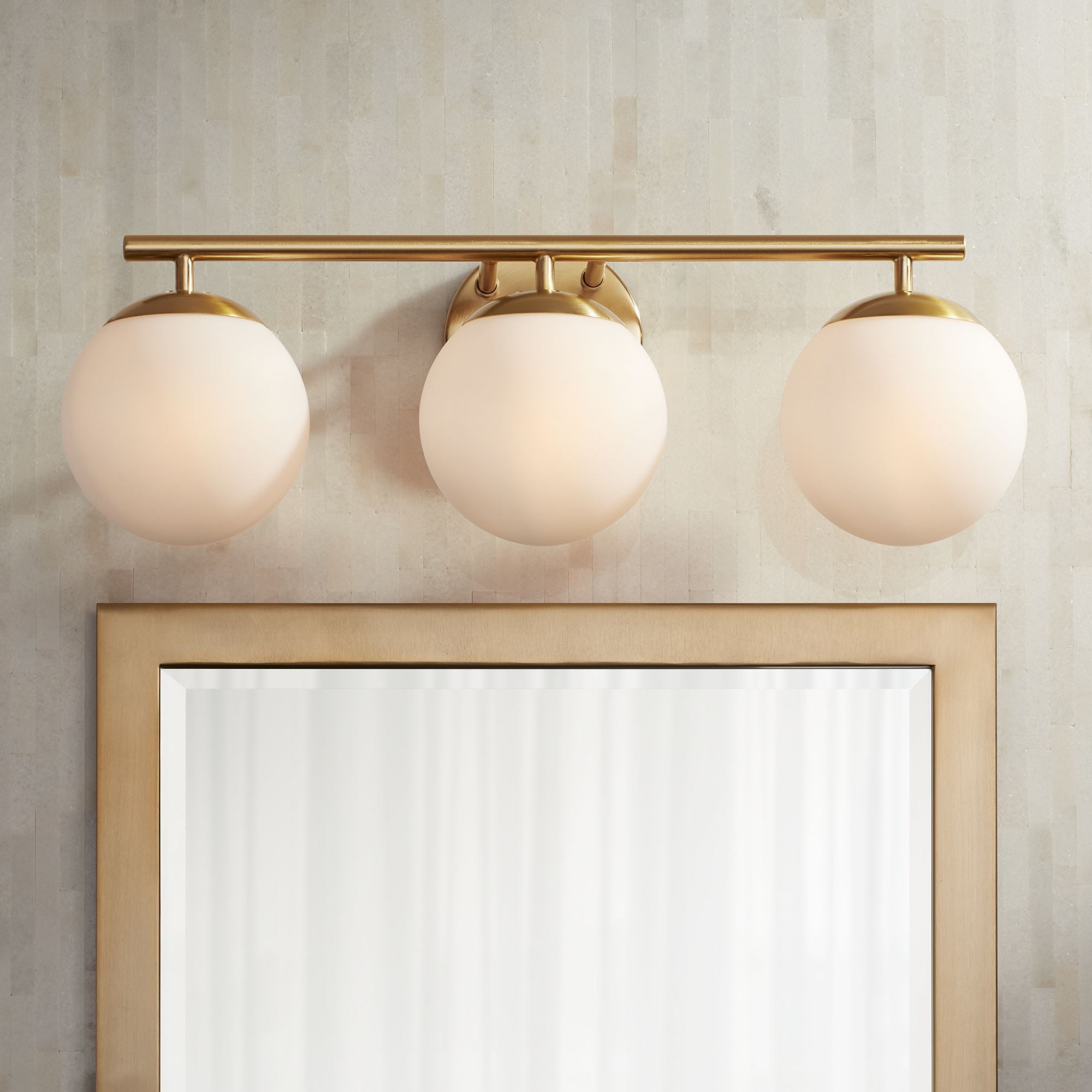 Possini Euro Design Meridian Modern Wall Light Soft Gold Hardwire 23" 3-Light Fixture Frosted White Globe Glass for Bedroom Bathroom Vanity Reading