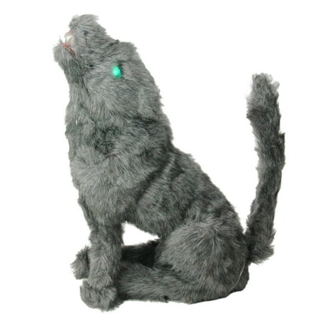 22 Gray And Green Lighted Eyed Howling Wolf Halloween Decor